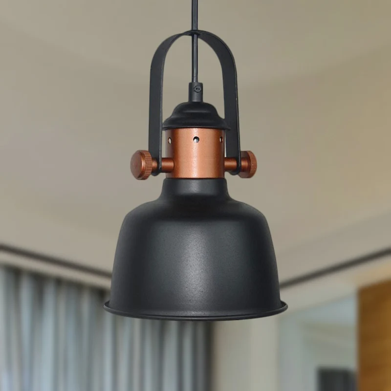 Industriële schuurschaduw hanglamp 1 kop metalen hanglamp met handvat zwart/wit voor keuken Clearhalo