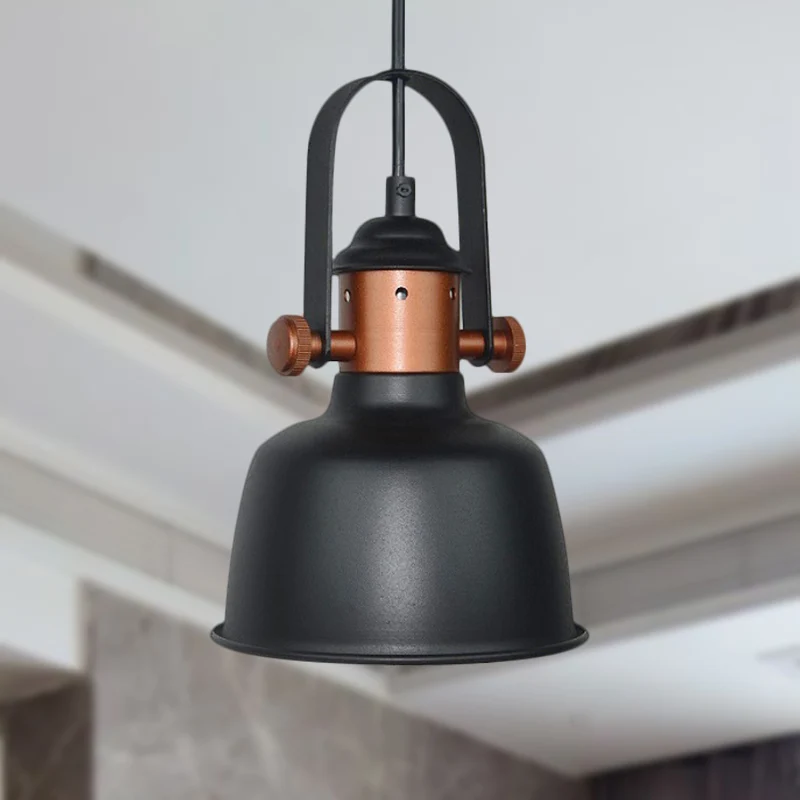 Industriële schuurschaduw hanglamp 1 kop metalen hanglamp met handvat zwart/wit voor keuken Clearhalo
