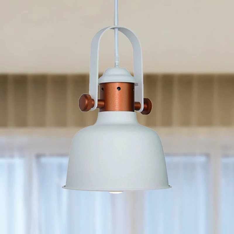 Industriële schuurschaduw hanglamp 1 kop metalen hanglamp met handvat zwart/wit voor keuken Clearhalo