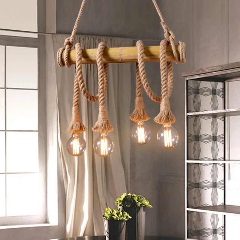 Industriële stijl lineaire eilandlicht bamboe kroonluchter verlichtingsarmatuur beige Clearhalo