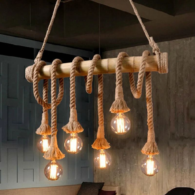 Industriële stijl lineaire eilandlicht bamboe kroonluchter verlichtingsarmatuur beige Clearhalo