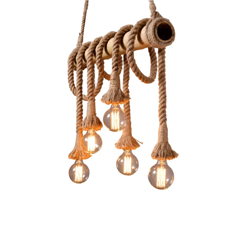 Industriële stijl lineaire eilandlicht bamboe kroonluchter verlichtingsarmatuur beige Clearhalo