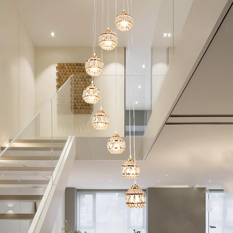 Ingevoegde kristallen gouden cluster hanger globe 8 lampen moderne hanglamp met spiraalvormig ontwerp Clearhalo