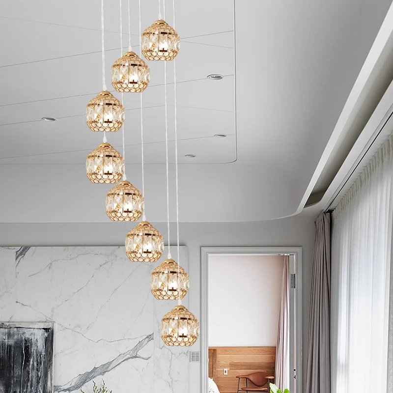 Ingevoegde kristallen gouden cluster hanger globe 8 lampen moderne hanglamp met spiraalvormig ontwerp Clearhalo