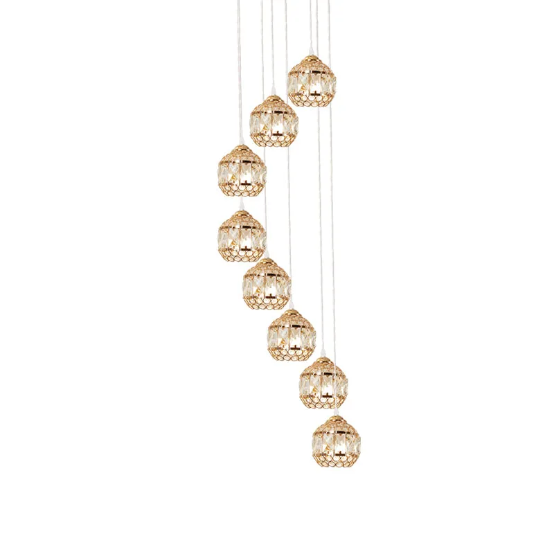 Ingevoegde kristallen gouden cluster hanger globe 8 lampen moderne hanglamp met spiraalvormig ontwerp Clearhalo