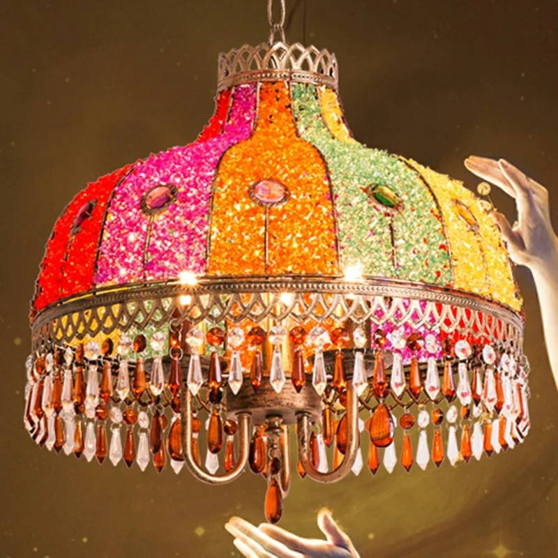 Iron Bud hanglamp antiek 1/2/3 lampen restaurant hanglamp met hangend kristal Clearhalo