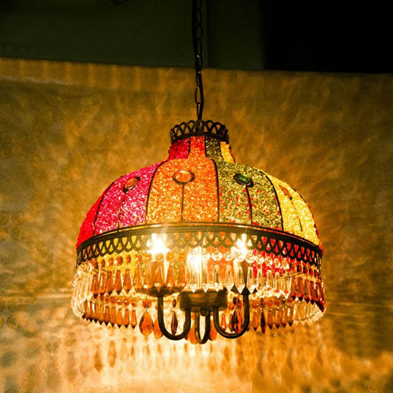 Iron Bud hanglamp antiek 1/2/3 lampen restaurant hanglamp met hangend kristal Clearhalo