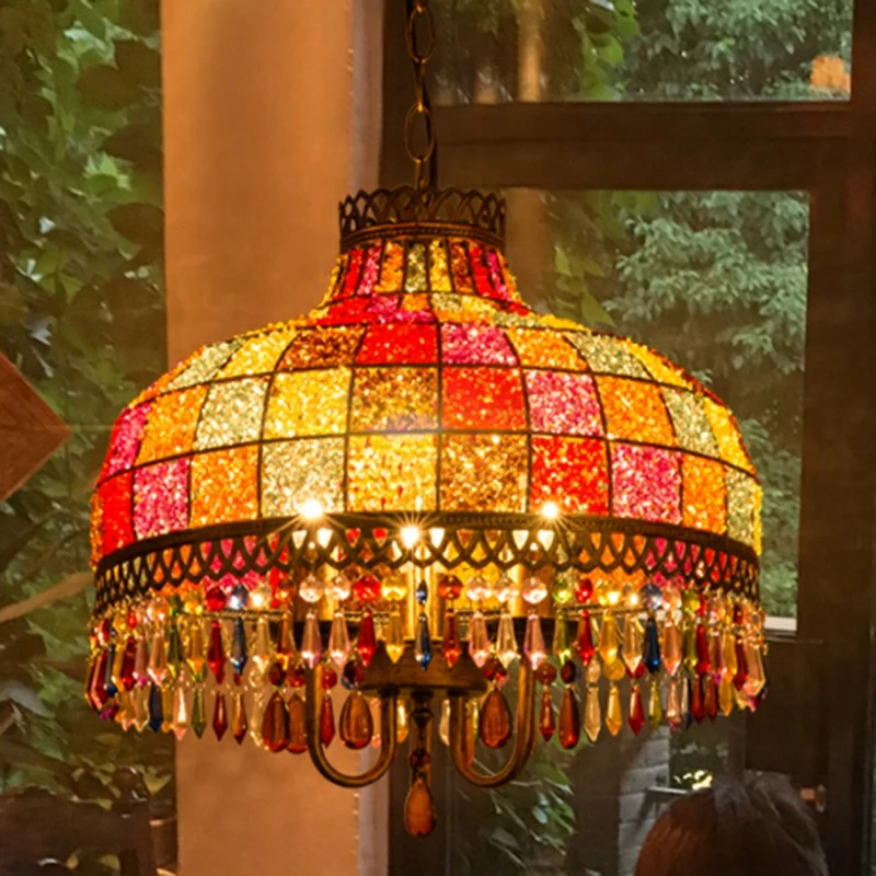 Iron Bud hanglamp antiek 1/2/3 lampen restaurant hanglamp met hangend kristal Clearhalo