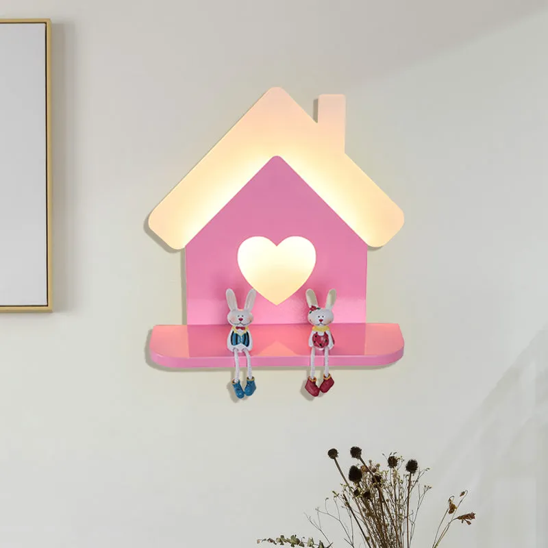 Iron House Plaatsbare wandlamp Sconce Kids LED roze wandlamp met liefdevol hartpatroon wit/3 kleuren licht Clearhalo