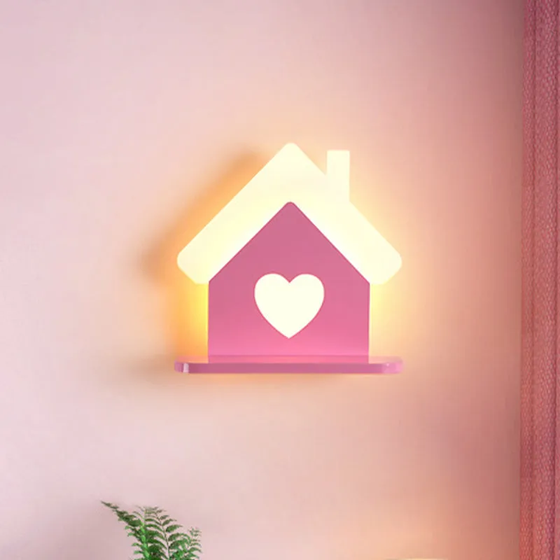 Iron House Plaatsbare wandlamp Sconce Kids LED roze wandlamp met liefdevol hartpatroon wit/3 kleuren licht Clearhalo