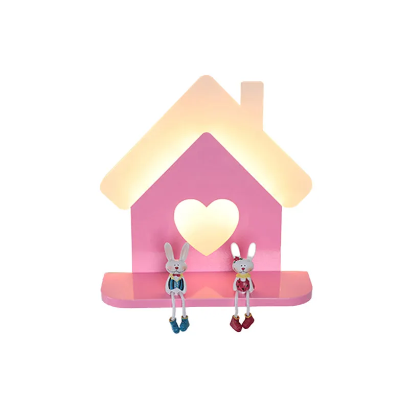 Iron House Plaatsbare wandlamp Sconce Kids LED roze wandlamp met liefdevol hartpatroon wit/3 kleuren licht Clearhalo