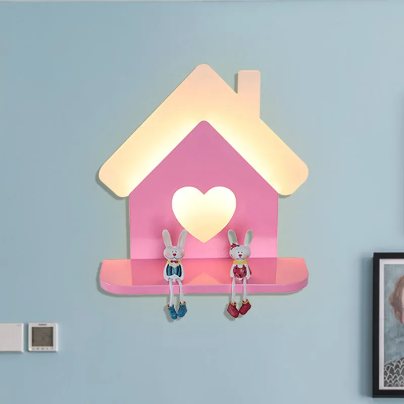 Iron House Plaatsbare wandlamp Sconce Kids LED roze wandlamp met liefdevol hartpatroon wit/3 kleuren licht Clearhalo
