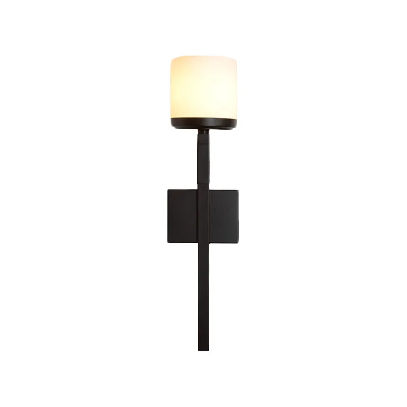 Ivoorkleurige glazen beker wandkandelaar, vintage enkele eetkamer wandgemonteerd armatuur met zwarte lange arm Clearhalo