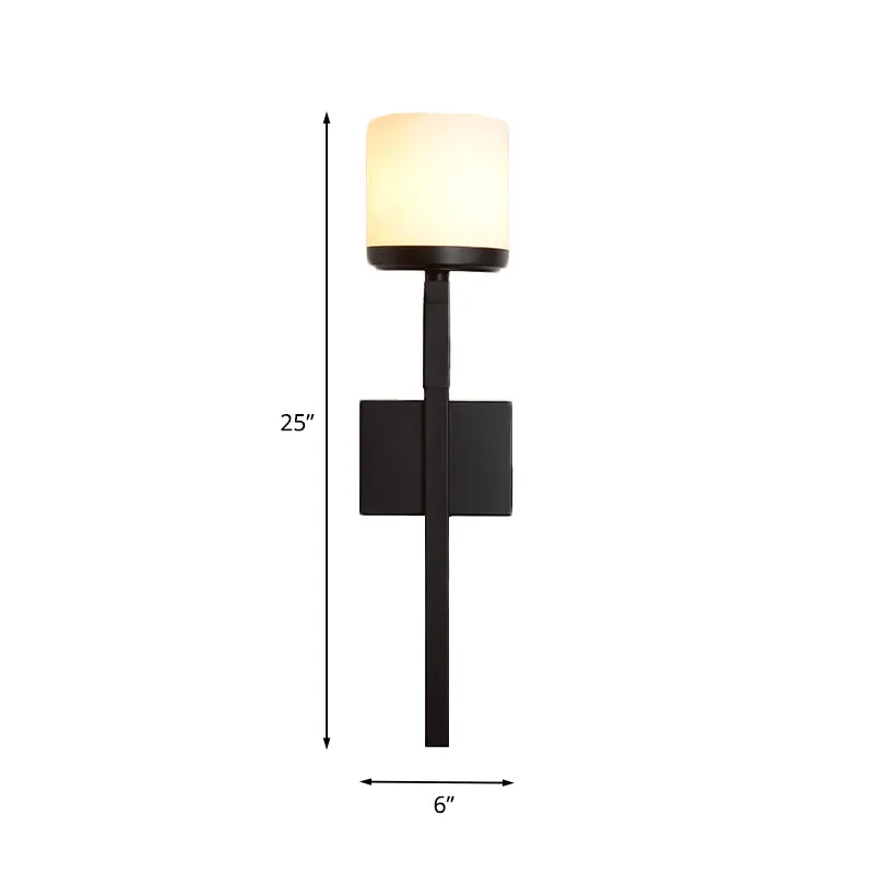 Ivoorkleurige glazen beker wandkandelaar, vintage enkele eetkamer wandgemonteerd armatuur met zwarte lange arm Clearhalo