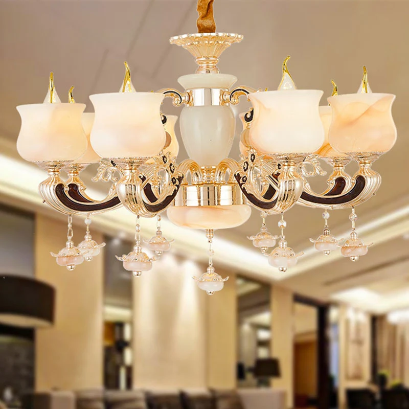 Jade gouden hanglamp Kit Bud traditionele kroonluchterlamp met kristallen accent Clearhalo