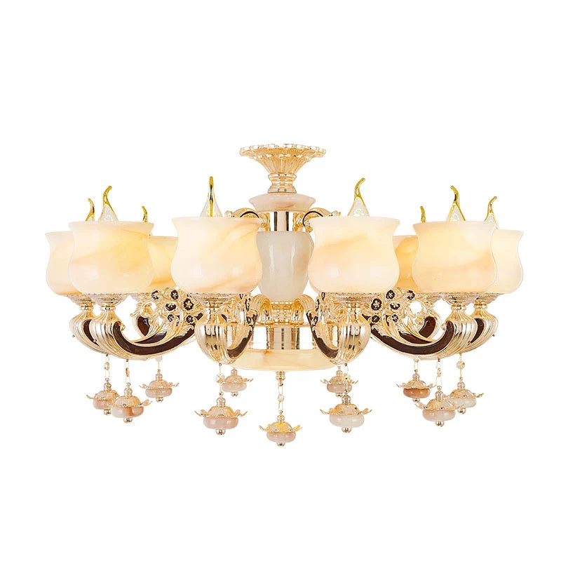 Jade gouden hanglamp Kit Bud traditionele kroonluchterlamp met kristallen accent Clearhalo