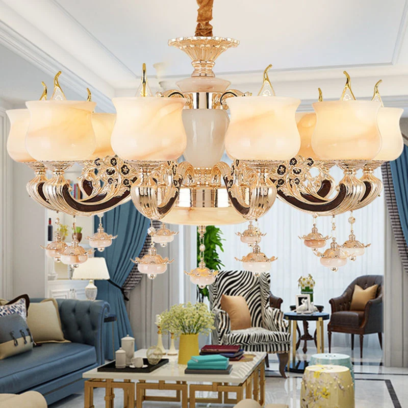 Jade gouden hanglamp Kit Bud traditionele kroonluchterlamp met kristallen accent Clearhalo