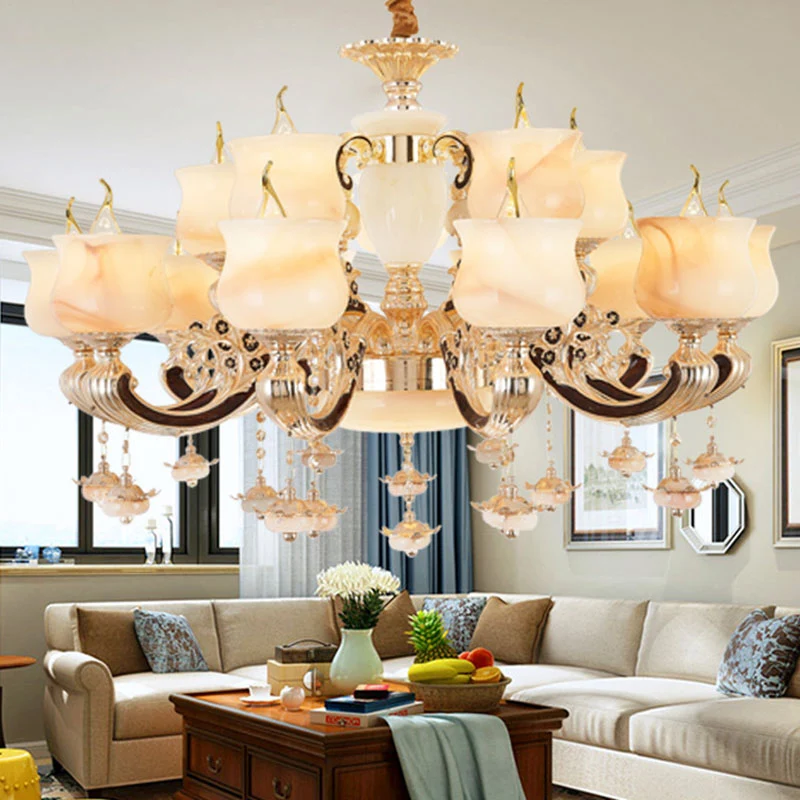 Jade gouden hanglamp Kit Bud traditionele kroonluchterlamp met kristallen accent Clearhalo
