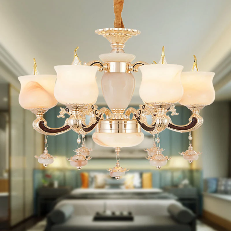 Jade gouden hanglamp Kit Bud traditionele kroonluchterlamp met kristallen accent Clearhalo