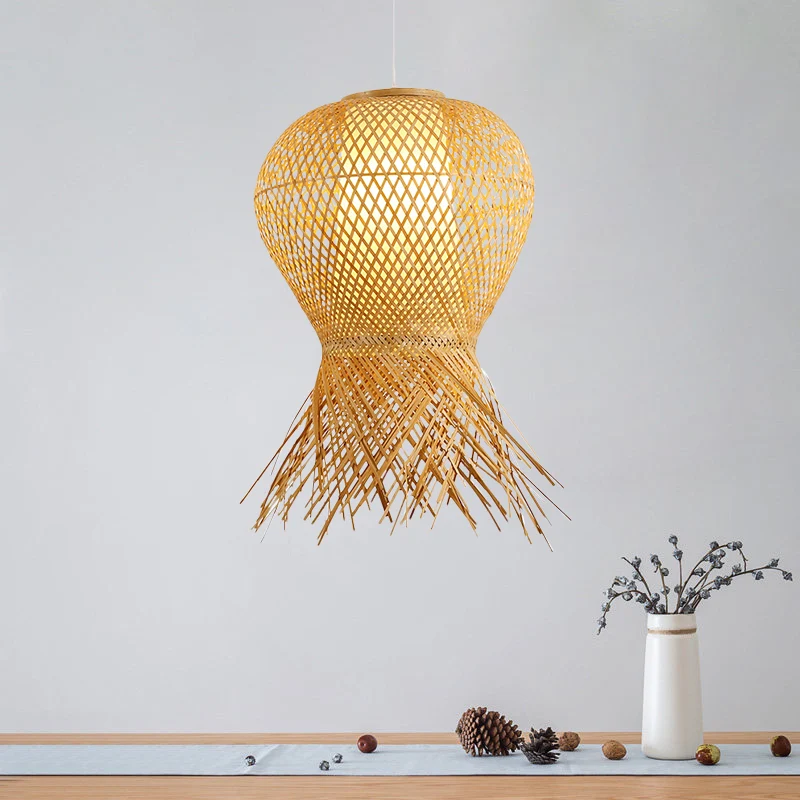 Japanse handgemaakte hanglamp bamboe 1-lamps hangend verlichtingsarmatuur beige Clearhalo