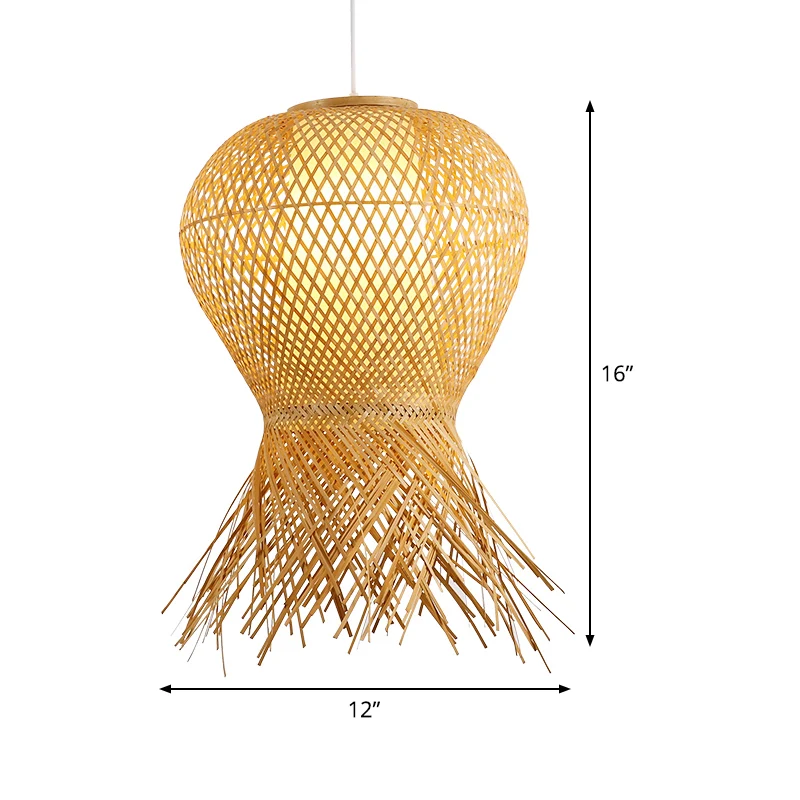 Japanse handgemaakte hanglamp bamboe 1-lamps hangend verlichtingsarmatuur beige Clearhalo