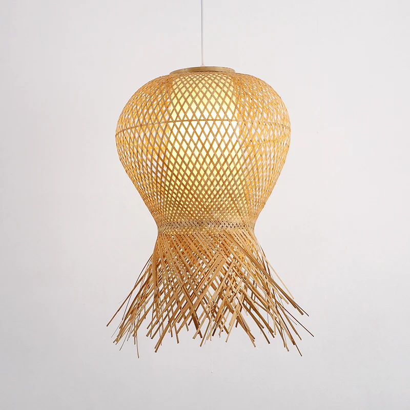 Japanse handgemaakte hanglamp bamboe 1-lamps hangend verlichtingsarmatuur beige Clearhalo