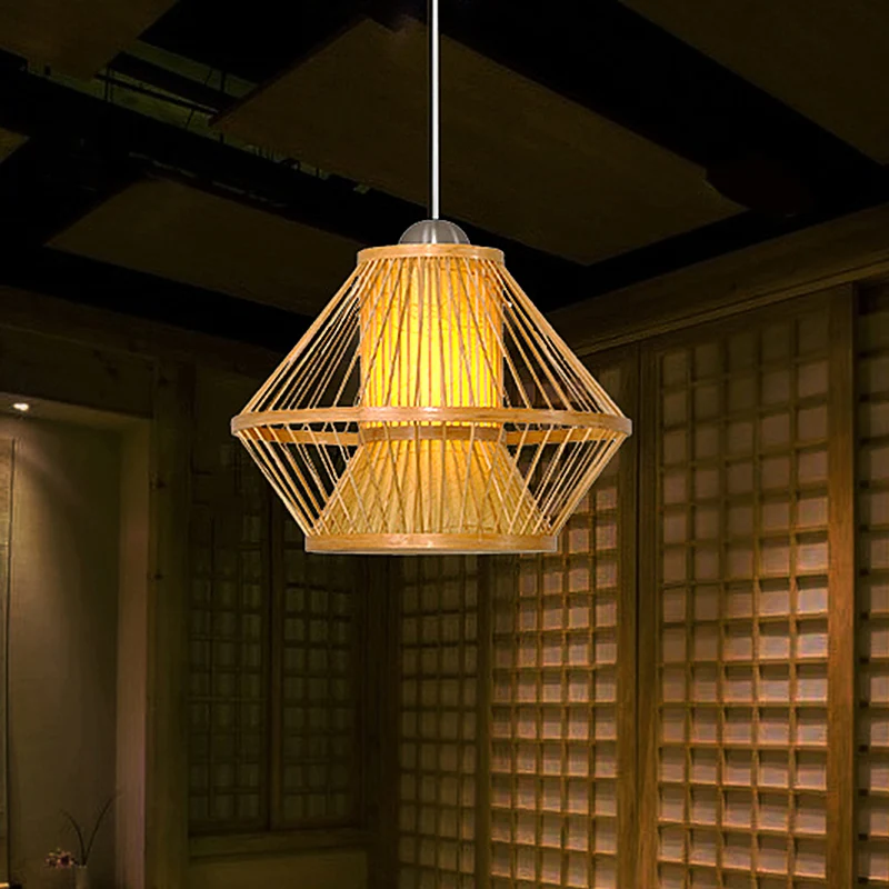 Japanse hanglamp met 1 kop, beige pot, plafondophanglamp met bamboe kap Clearhalo