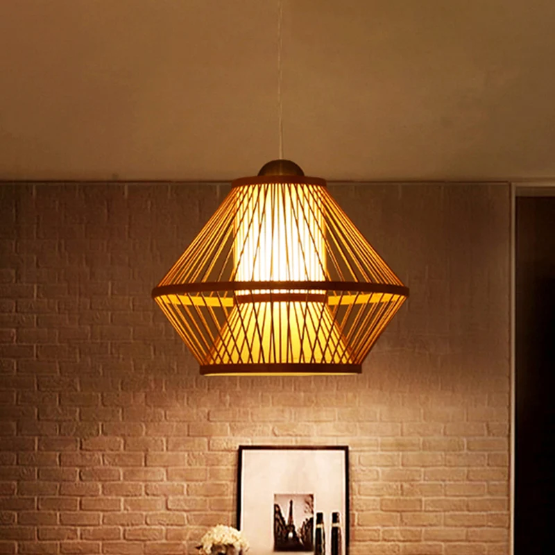 Japanse hanglamp met 1 kop, beige pot, plafondophanglamp met bamboe kap Clearhalo