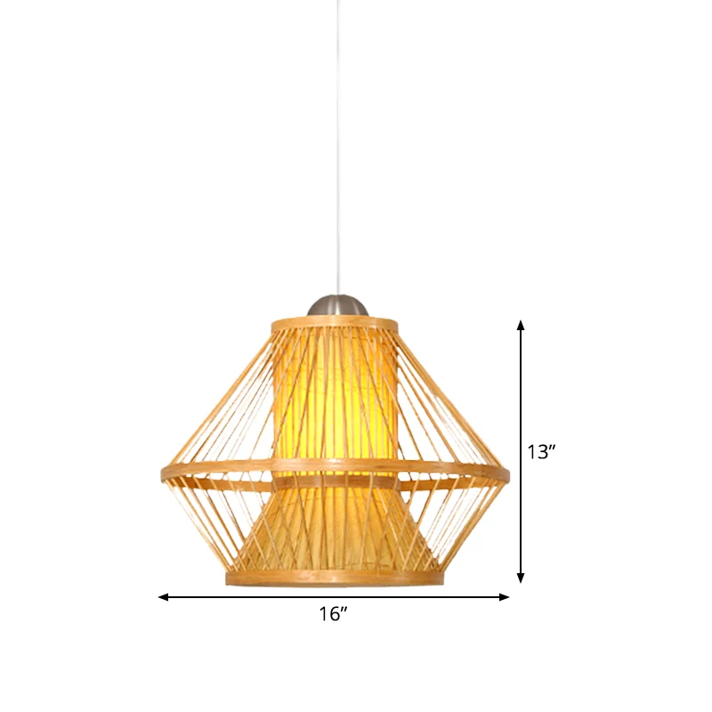 Japanse hanglamp met 1 kop, beige pot, plafondophanglamp met bamboe kap Clearhalo