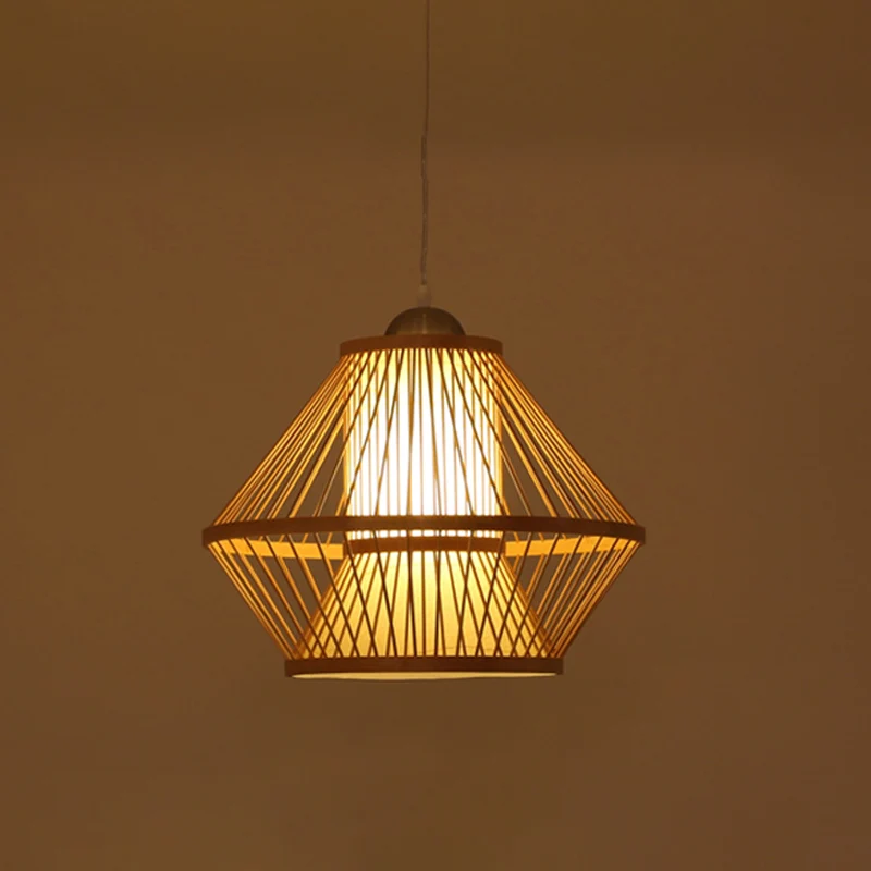 Japanse hanglamp met 1 kop, beige pot, plafondophanglamp met bamboe kap Clearhalo