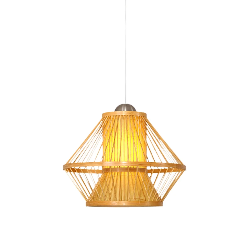 Japanse hanglamp met 1 kop, beige pot, plafondophanglamp met bamboe kap Clearhalo