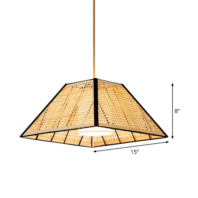 Japanse piramide hanglamp bamboe 1 kop restaurant ophangverlichting met witte stoffen binnenkap Clearhalo