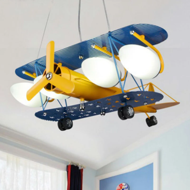 Jet Plane LED hanglamp kinderstijl metallic gele kroonluchter verlichtingsarmatuur Clearhalo