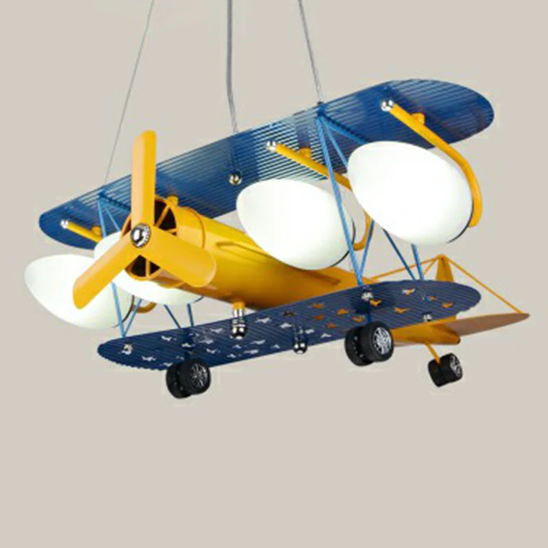 Jet Plane LED hanglamp kinderstijl metallic gele kroonluchter verlichtingsarmatuur Clearhalo