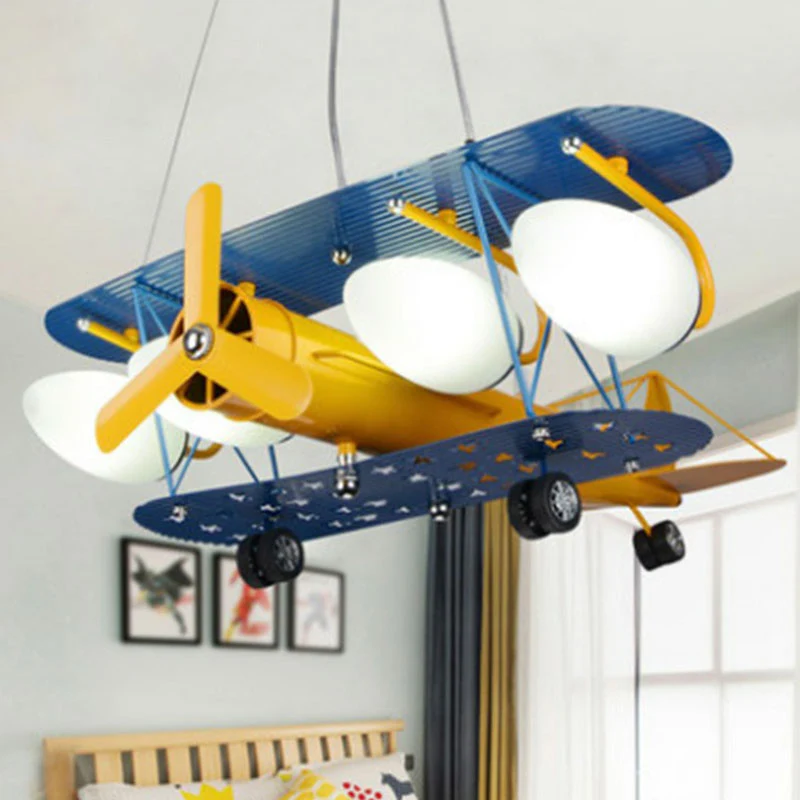 Jet Plane LED hanglamp kinderstijl metallic gele kroonluchter verlichtingsarmatuur Clearhalo