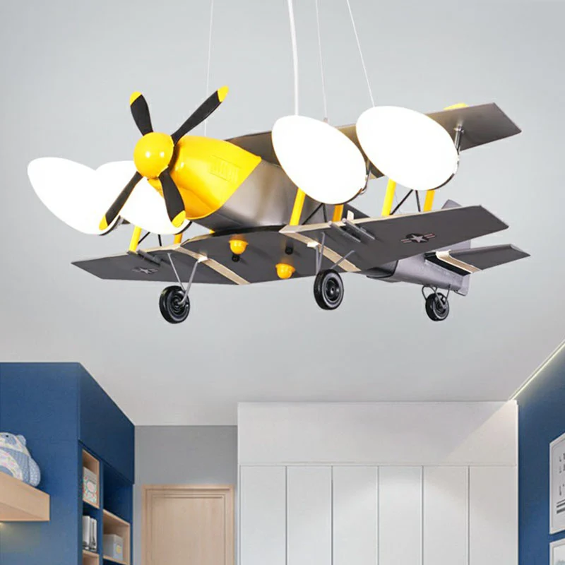 Jet Shape Metallic LED Suspension Lighting Kindergrijs kroonluchterlicht voor kinderkamer Clearhalo