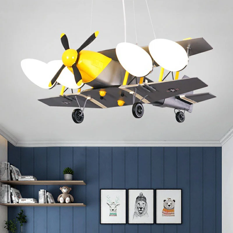 Jet Shape Metallic LED Suspension Lighting Kindergrijs kroonluchterlicht voor kinderkamer Clearhalo