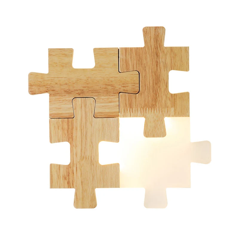 Jigsaw Puzzle Sconce Light Eenvoudige LED-houten wandverlichting met opaalglazen kap voor slaapkamer Clearhalo