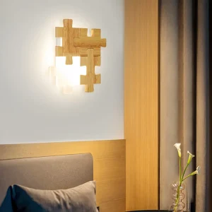 Jigsaw Puzzle Wandmontagelamp Creatieve LED houten en acryl schaduw schanslamp voor slaapkamer Clearhalo