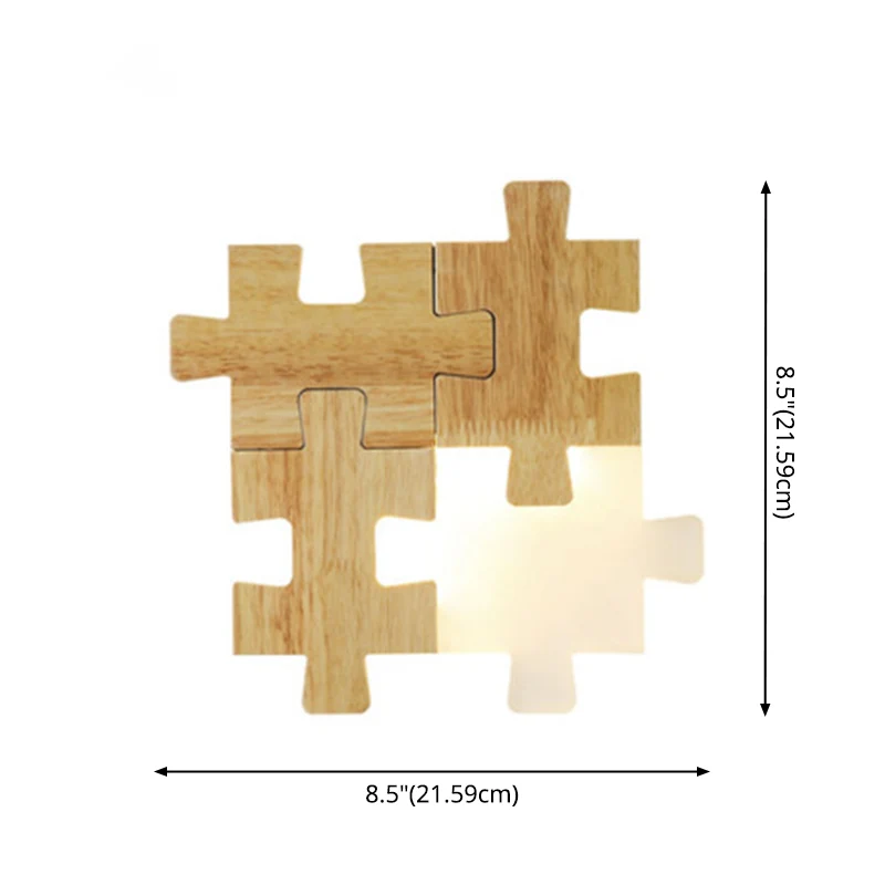 Jigsaw Puzzle Wandmontagelamp Creatieve LED houten en acryl schaduw schanslamp voor slaapkamer Clearhalo