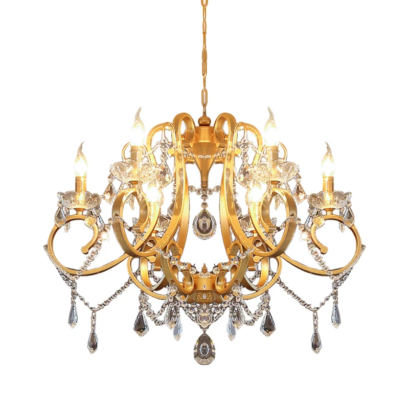 Kaars Eetkamer Hangende Plafondlamp Kristal Druppel 6 Hoofden Postmoderne Kroonluchterlamp Messing Clearhalo
