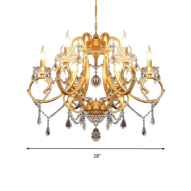 Kaars Eetkamer Hangende Plafondlamp Kristal Druppel 6 Hoofden Postmoderne Kroonluchterlamp Messing Clearhalo