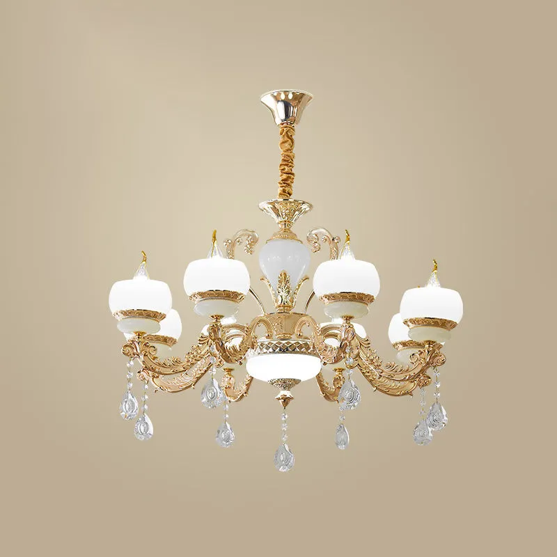 Kaars Jade Hangende Kroonluchter Vintage 6/8-Lichte Eetkamer Hanglamp Goud met Kristallen Drapering Clearhalo