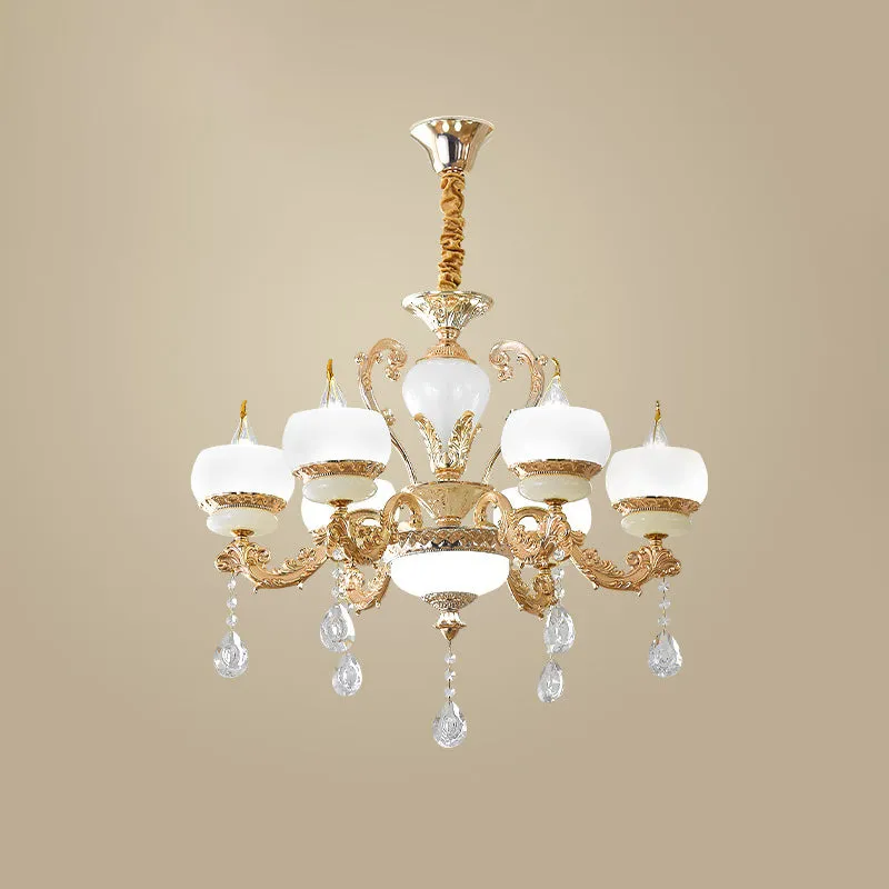 Kaars Jade Hangende Kroonluchter Vintage 6/8-Lichte Eetkamer Hanglamp Goud met Kristallen Drapering Clearhalo