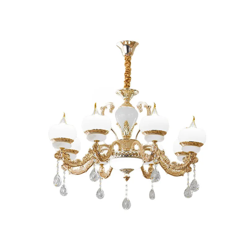 Kaars Jade Hangende Kroonluchter Vintage 6/8-Lichte Eetkamer Hanglamp Goud met Kristallen Drapering Clearhalo
