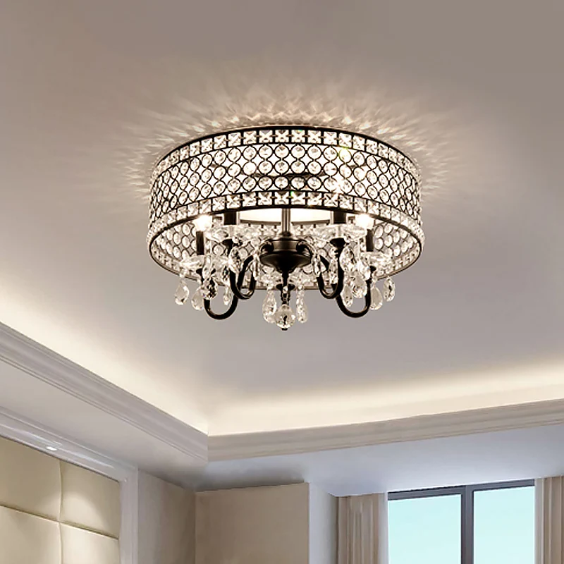 Kaars Metaal Inbouwlamp Modern 4 Lampen Zwart Semi-inbouwlamp met trommelkristal ingebedde kap Clearhalo
