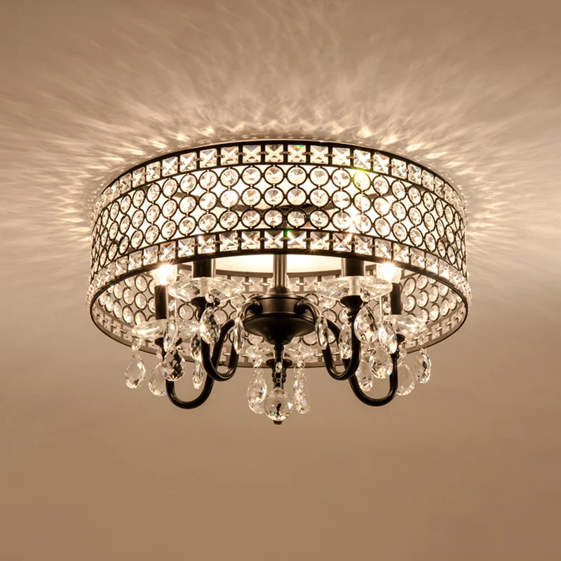 Kaars Metaal Inbouwlamp Modern 4 Lampen Zwart Semi-inbouwlamp met trommelkristal ingebedde kap Clearhalo