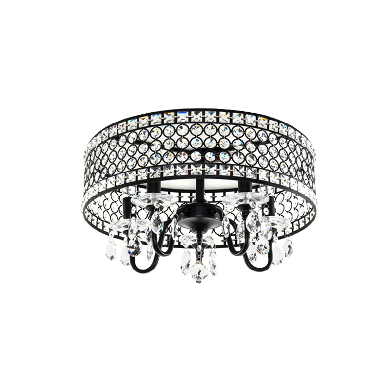 Kaars Metaal Inbouwlamp Modern 4 Lampen Zwart Semi-inbouwlamp met trommelkristal ingebedde kap Clearhalo