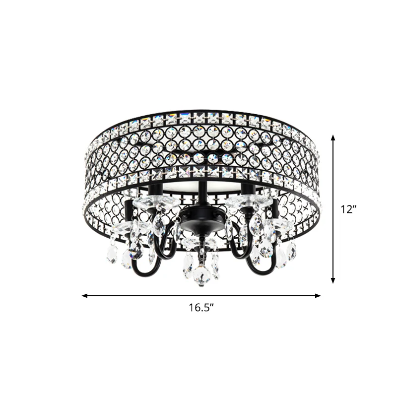 Kaars Metaal Inbouwlamp Modern 4 Lampen Zwart Semi-inbouwlamp met trommelkristal ingebedde kap Clearhalo
