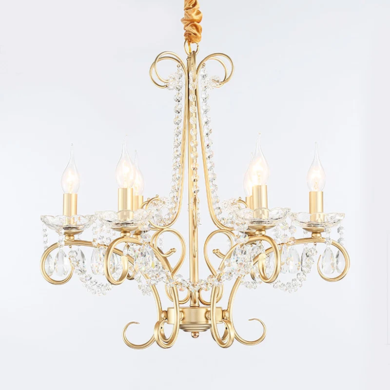 Kaars Metaal en Kristal Plafondlamp Traditionele 3/6 Lichten Woonkamer Kroonluchter Licht met Gouden Curve Arm Clearhalo